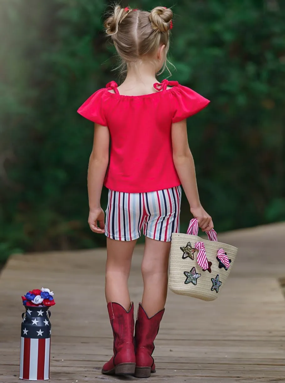 Lil Lady In Red Striped Shorts Set