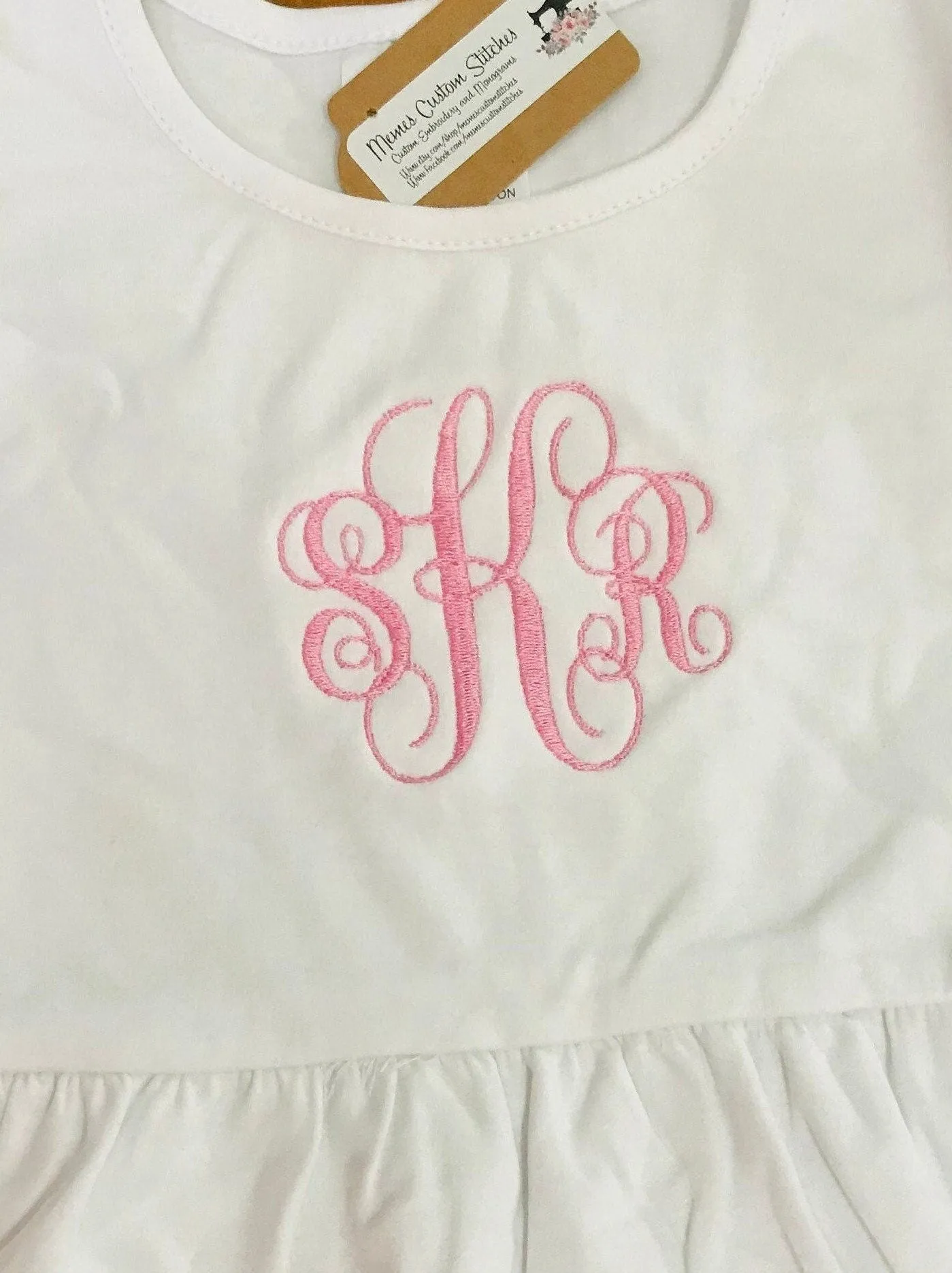 Long Sleeve Monogram Baby Toddler Girls Smocked Ruffle Cotton Empire  Dress