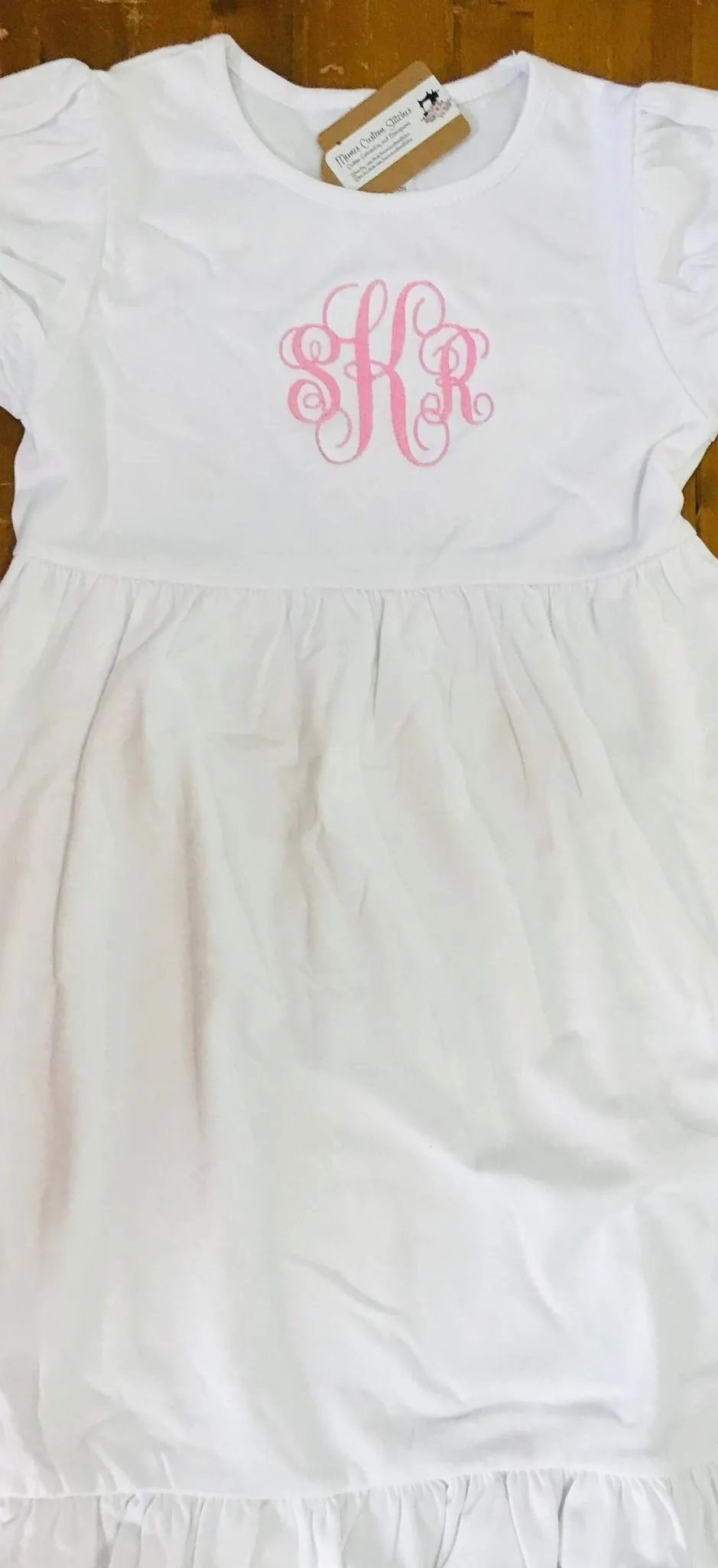 Long Sleeve Monogram Baby Toddler Girls Smocked Ruffle Cotton Empire  Dress