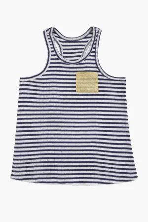 Louis Louise Piscine Girls Tank Top - Navy Stripe (Size 4 left)