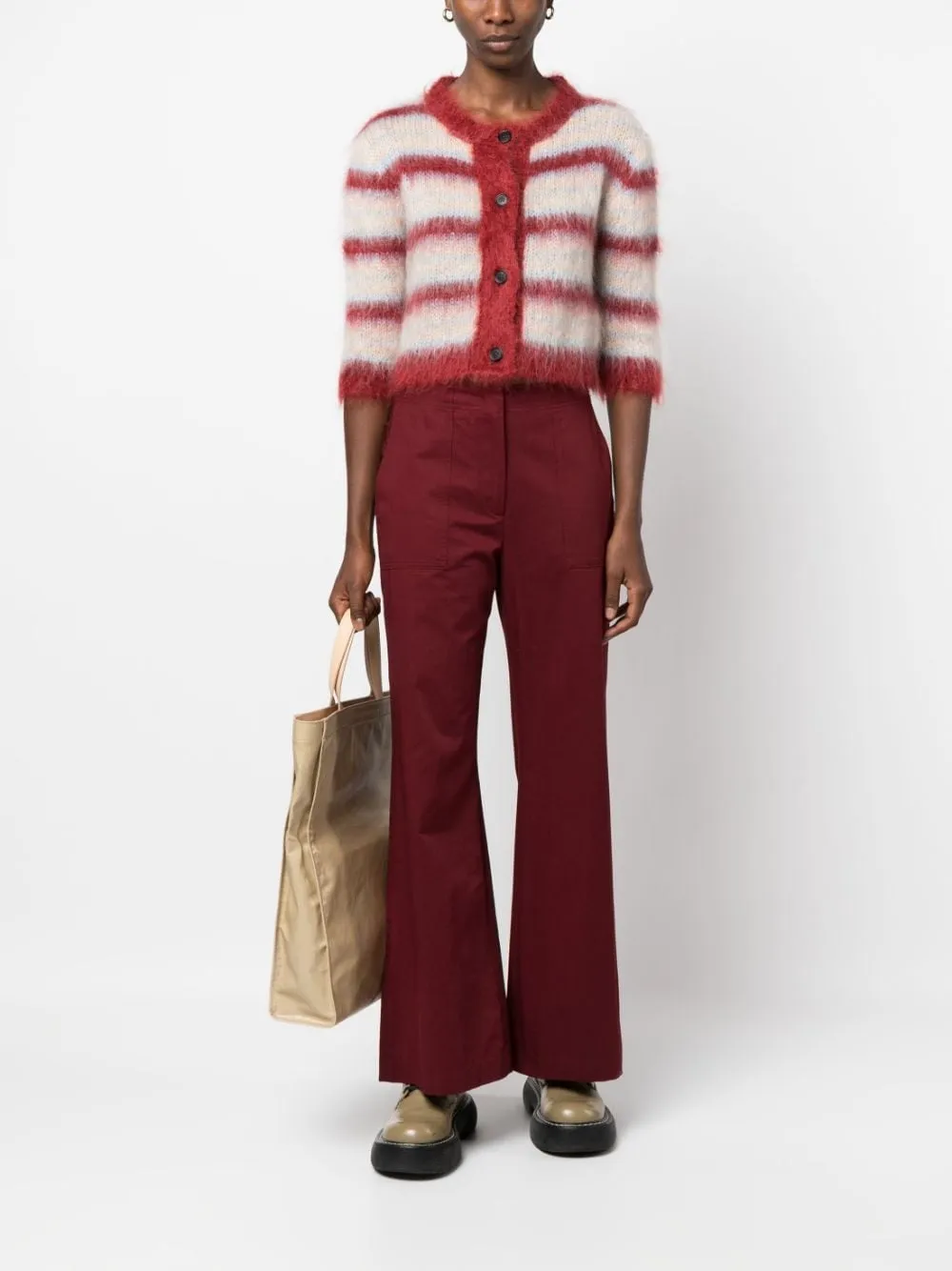 MARNI STRIPED BUTTON-UP CARDIGAN