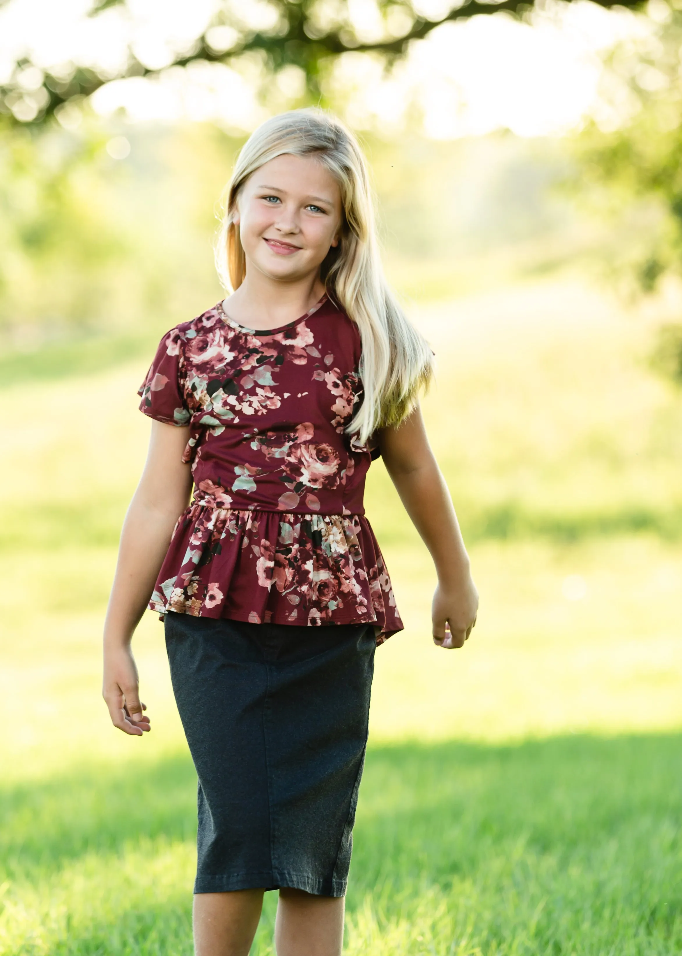 Maroon Floral Peplum Top