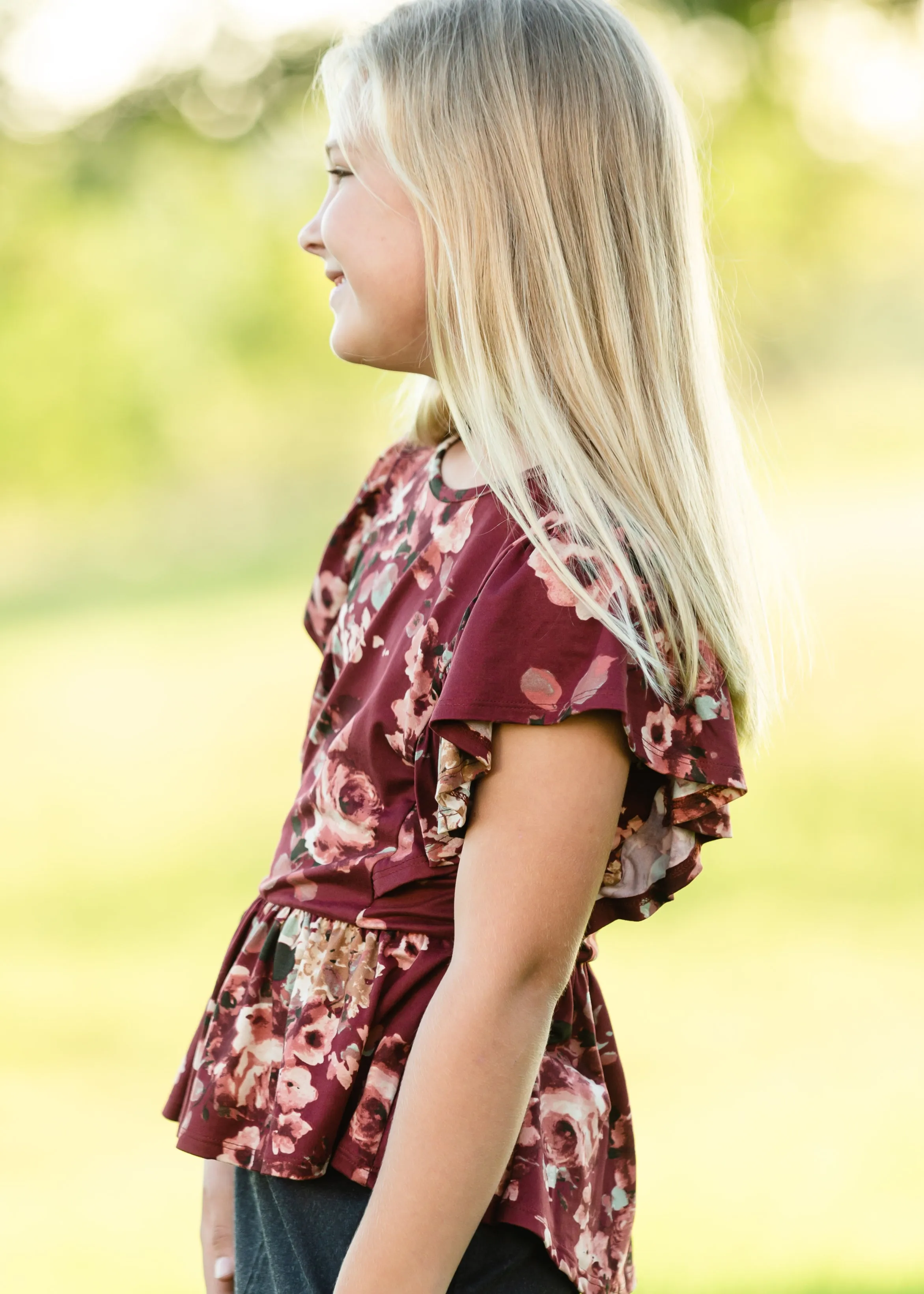 Maroon Floral Peplum Top