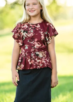 Maroon Floral Peplum Top