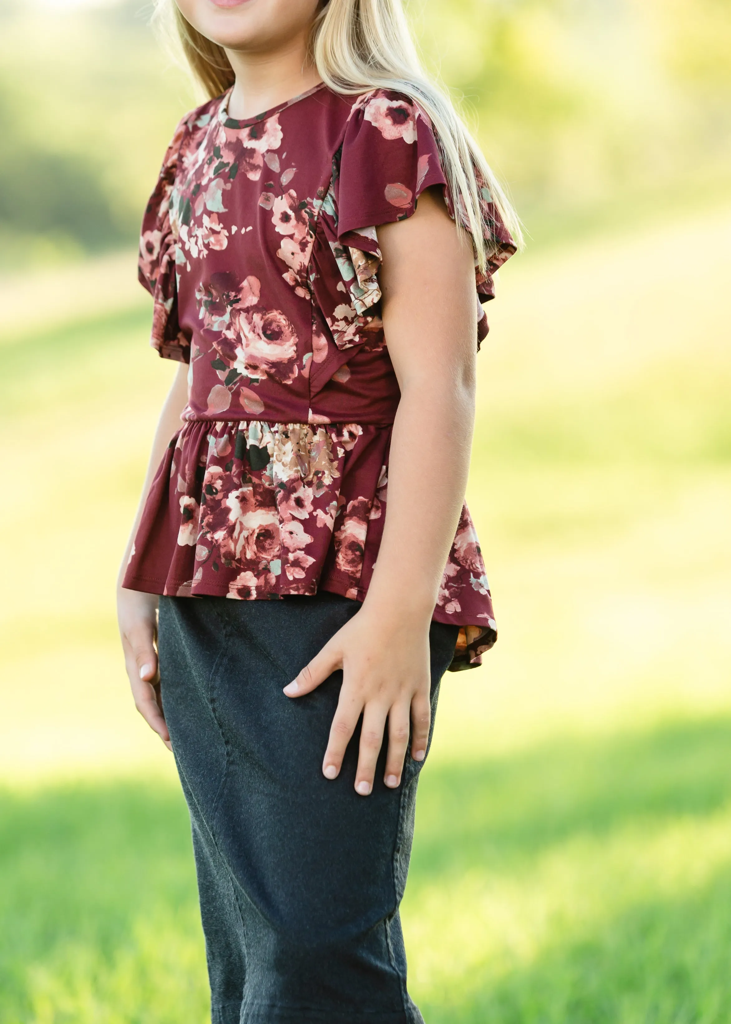 Maroon Floral Peplum Top