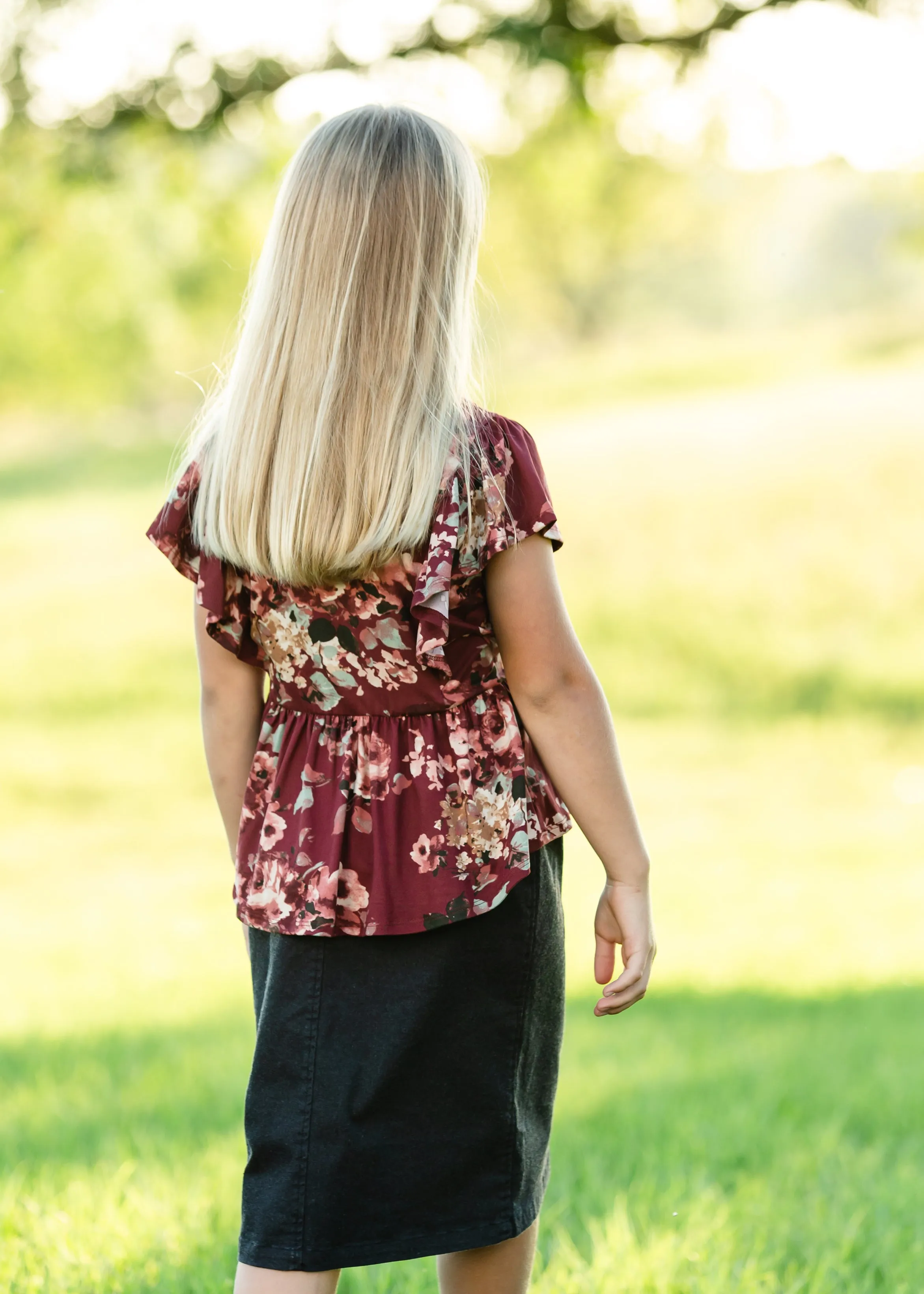 Maroon Floral Peplum Top