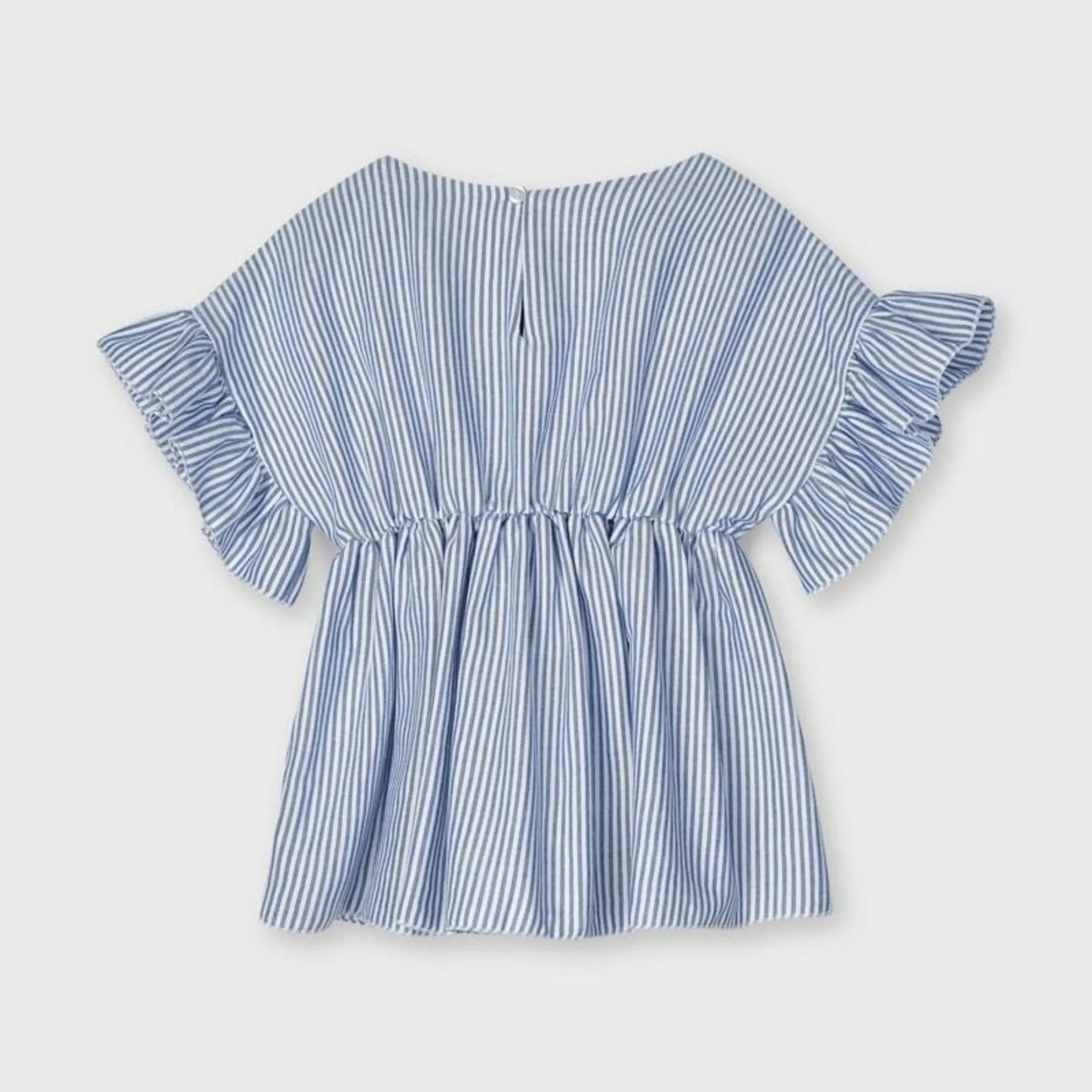 Mayoral Girls Ruffled Sleeves Striped Short Sleeve Blouse