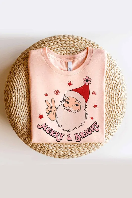 MERRY AND BRIGHT SANTA GRAPHIC TEE