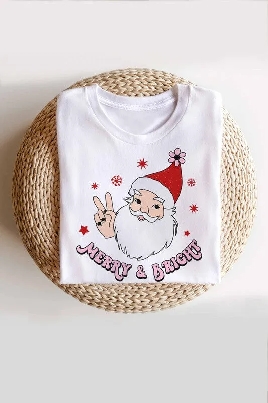 MERRY AND BRIGHT SANTA GRAPHIC TEE