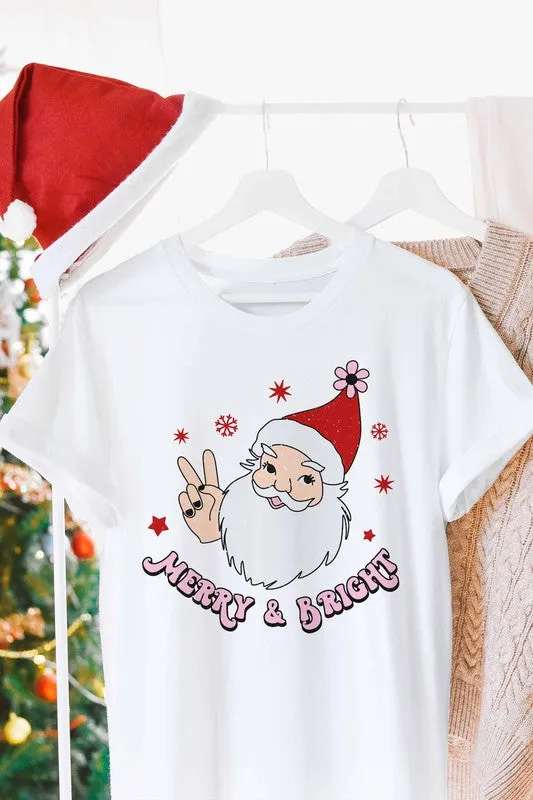 MERRY AND BRIGHT SANTA GRAPHIC TEE