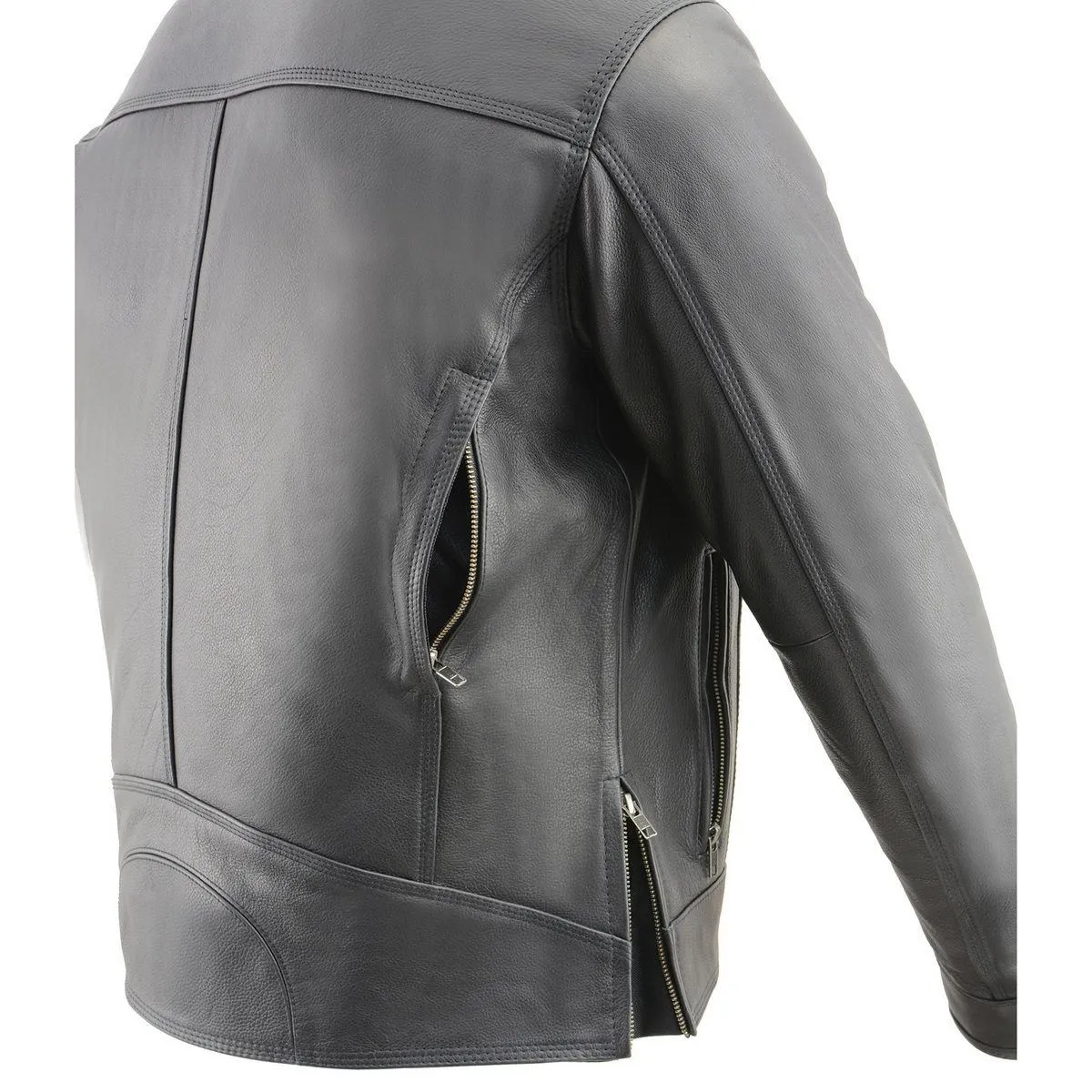 Milwaukee Leather MLM1551 Men's Black Cool-Tec Leather Sporty Lightweight Scooter Style Motorcycle Jacket w/ Liner