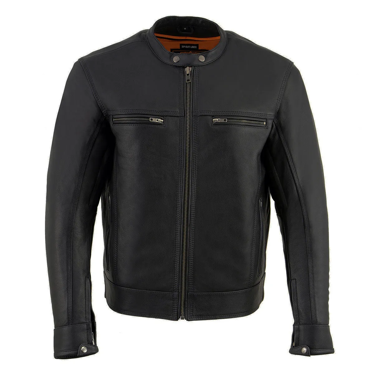 Milwaukee Leather MLM1551 Men's Black Cool-Tec Leather Sporty Lightweight Scooter Style Motorcycle Jacket w/ Liner