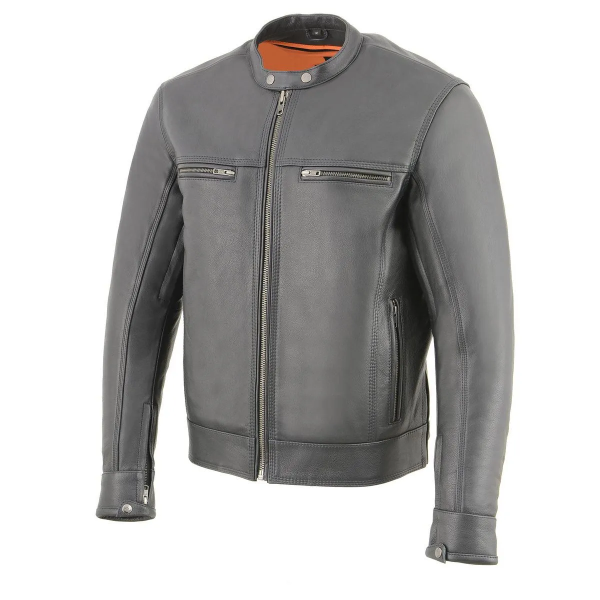 Milwaukee Leather MLM1551 Men's Black Cool-Tec Leather Sporty Lightweight Scooter Style Motorcycle Jacket w/ Liner