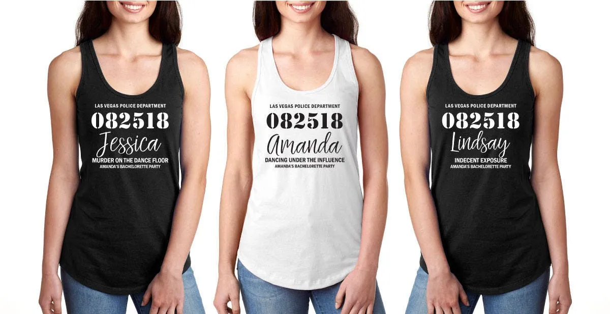 Mugshot Lineup Funny Custom Bachelorette Party Racerback Tank Tops