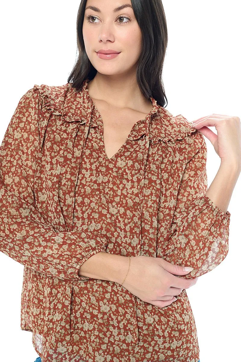 Nova Chiffon Ruffle Long Sleeve Blouse