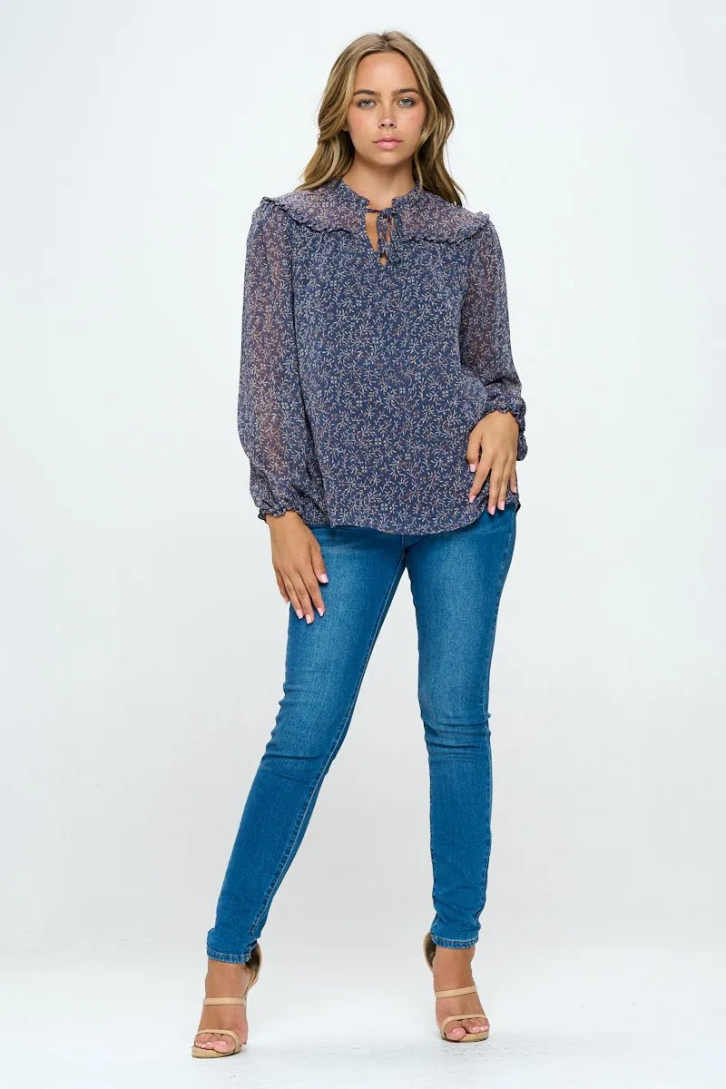 Nova Chiffon Ruffle Long Sleeve Blouse