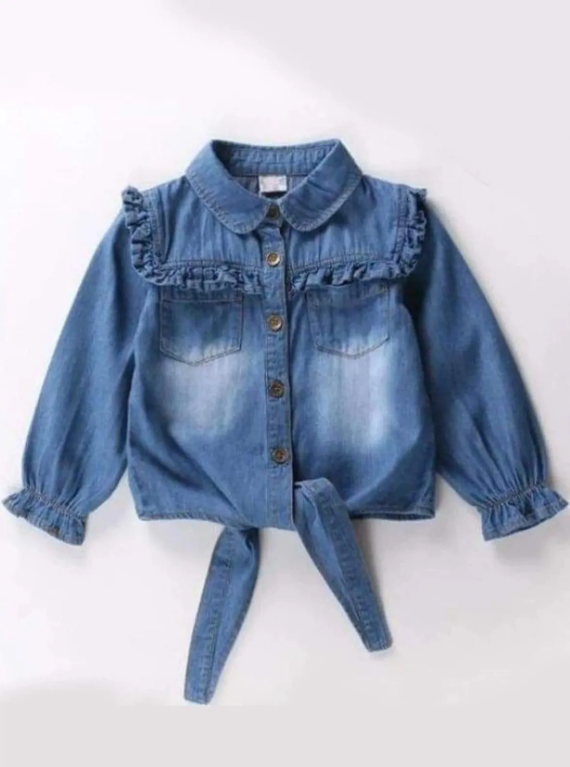 On The Range Ruffled Denim Knot Hem Top