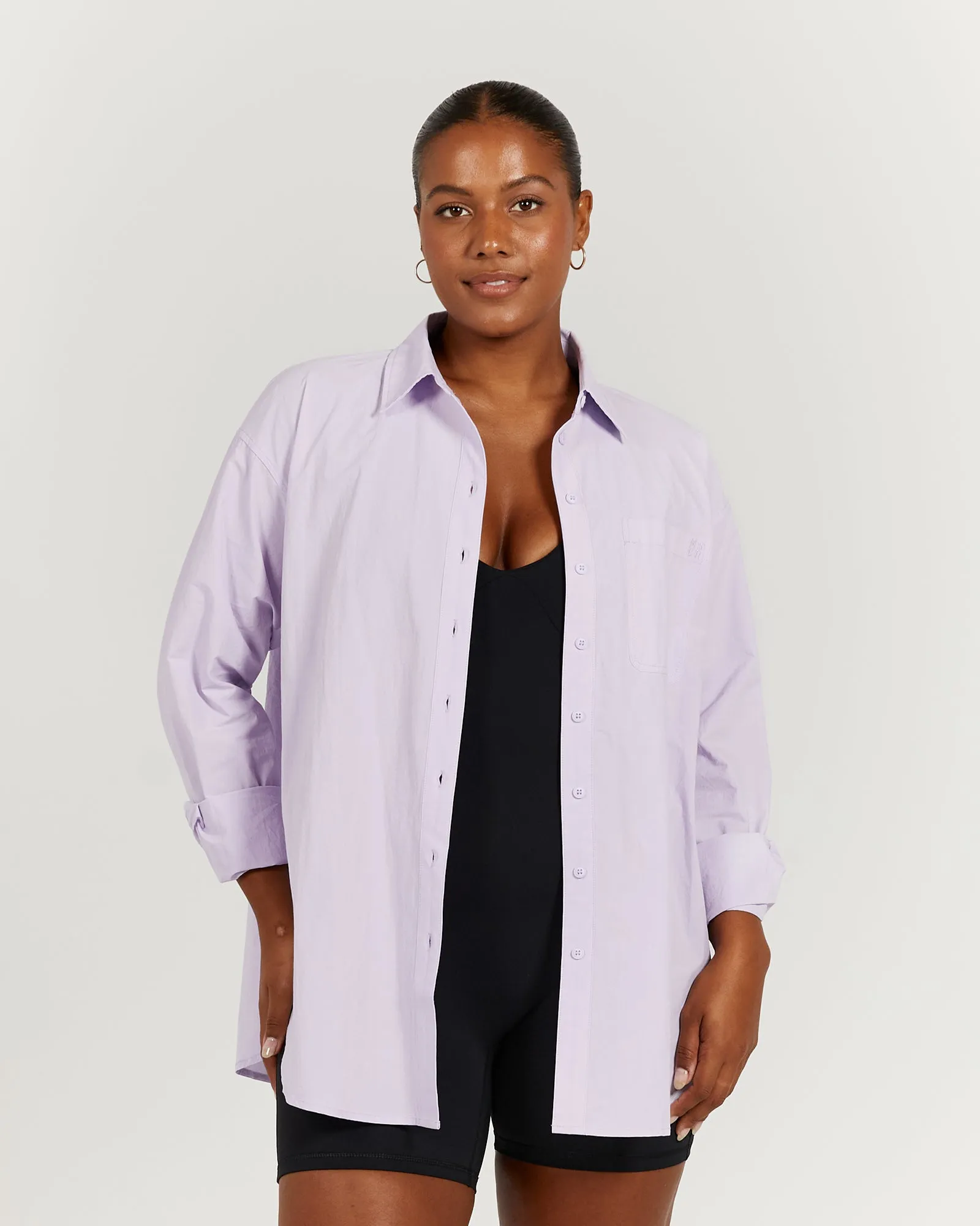 OVERSIZED BUTTON UP SHIRT - LIGHT LILAC