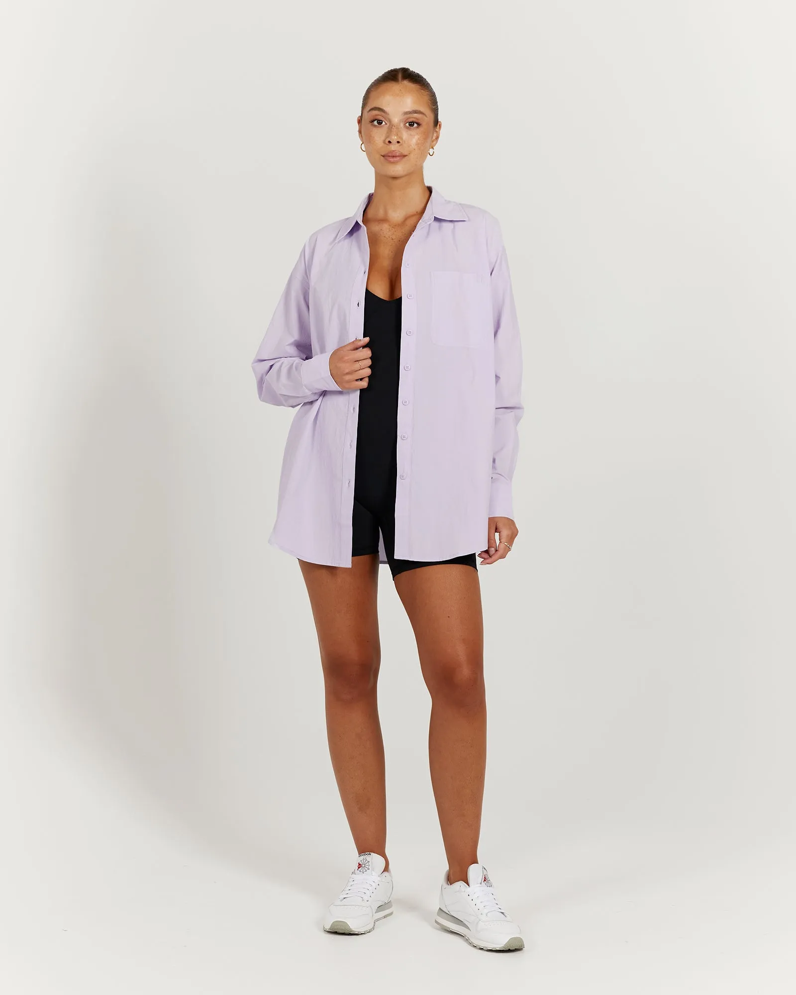 OVERSIZED BUTTON UP SHIRT - LIGHT LILAC