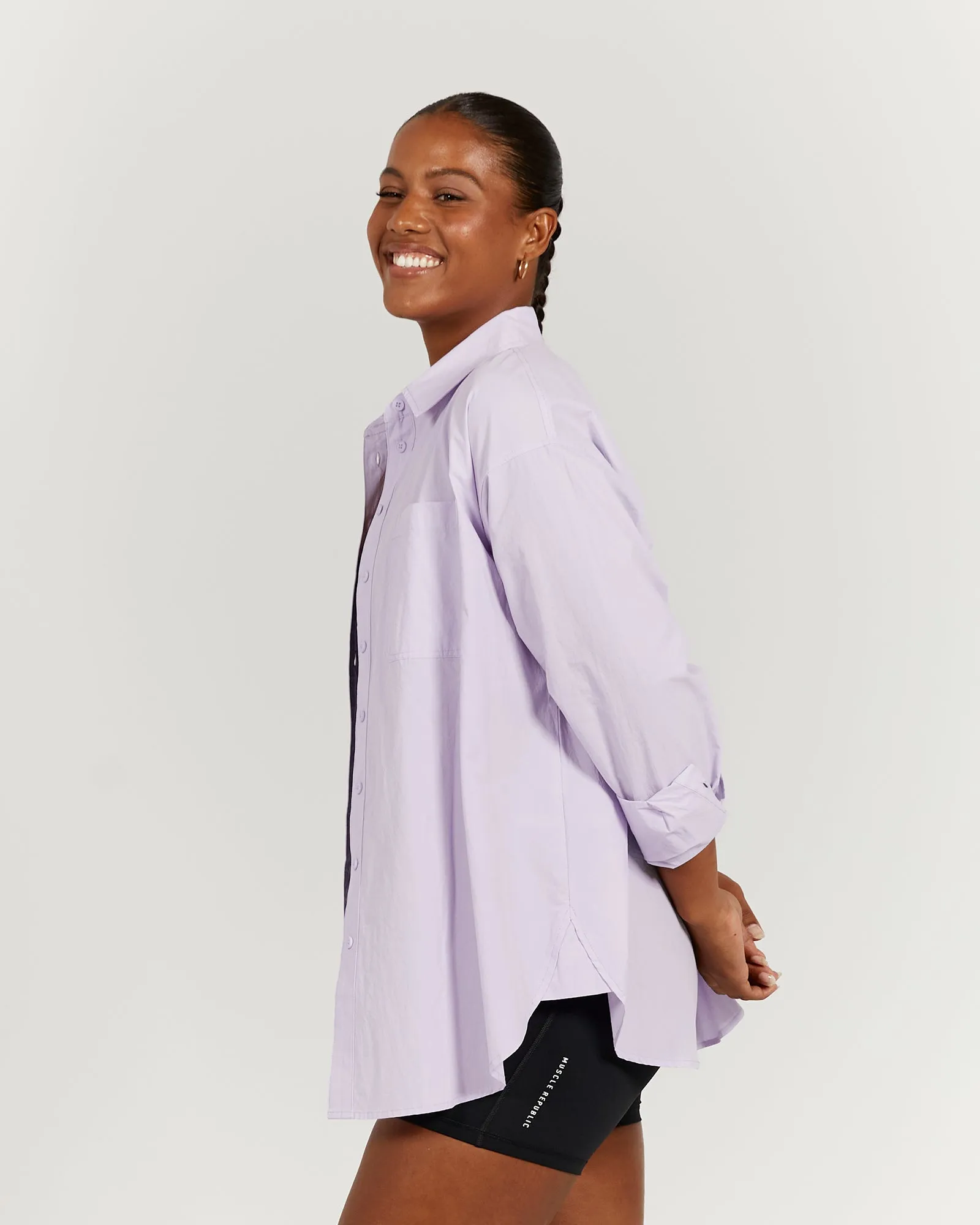 OVERSIZED BUTTON UP SHIRT - LIGHT LILAC