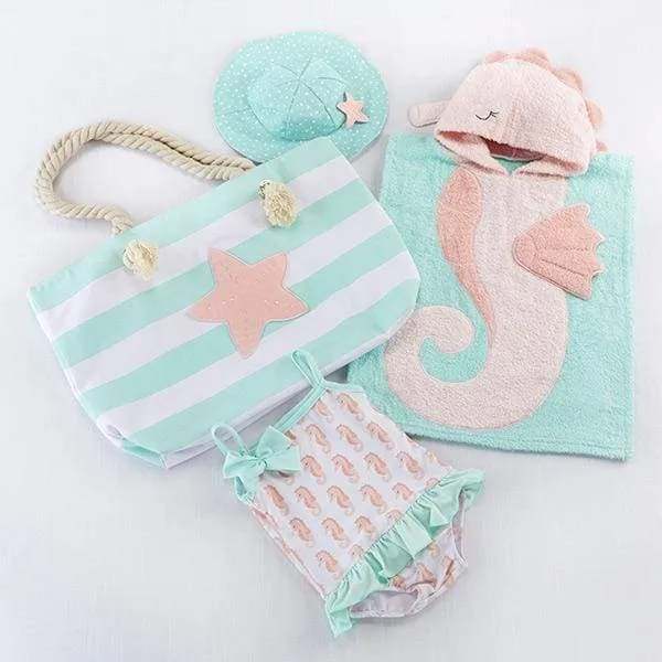 Seahorse 4-Piece Beach Gift Set with Canvas Tote for Mom