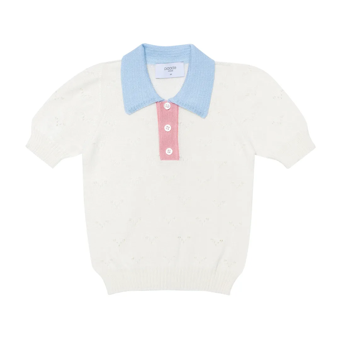 Seamless Knit Polo Shirt Wave White