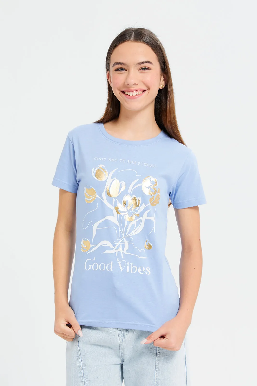 Senior Girls Blue Graphic T-Shirt