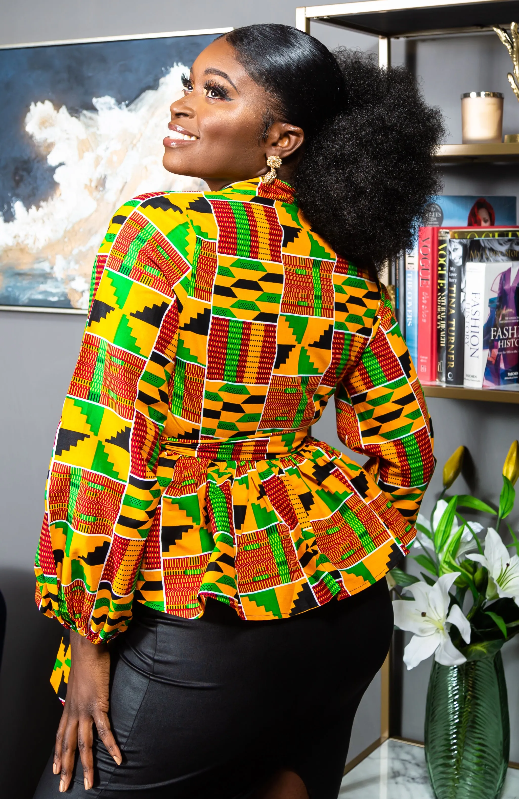 Shawl Collar Peplum Wrap blouse | African Print Tops - KENYA