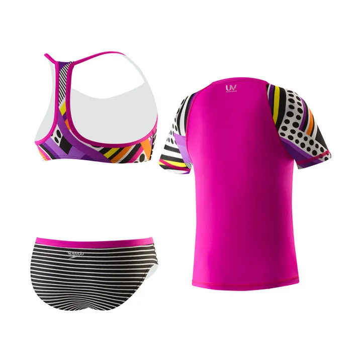 SPEEDO Girls Poptical Stripes Rashguard 3PC Set (7-16)