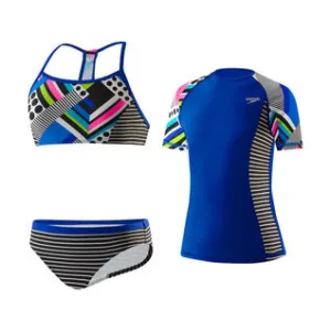 SPEEDO Girls Poptical Stripes Rashguard 3PC Set (7-16)