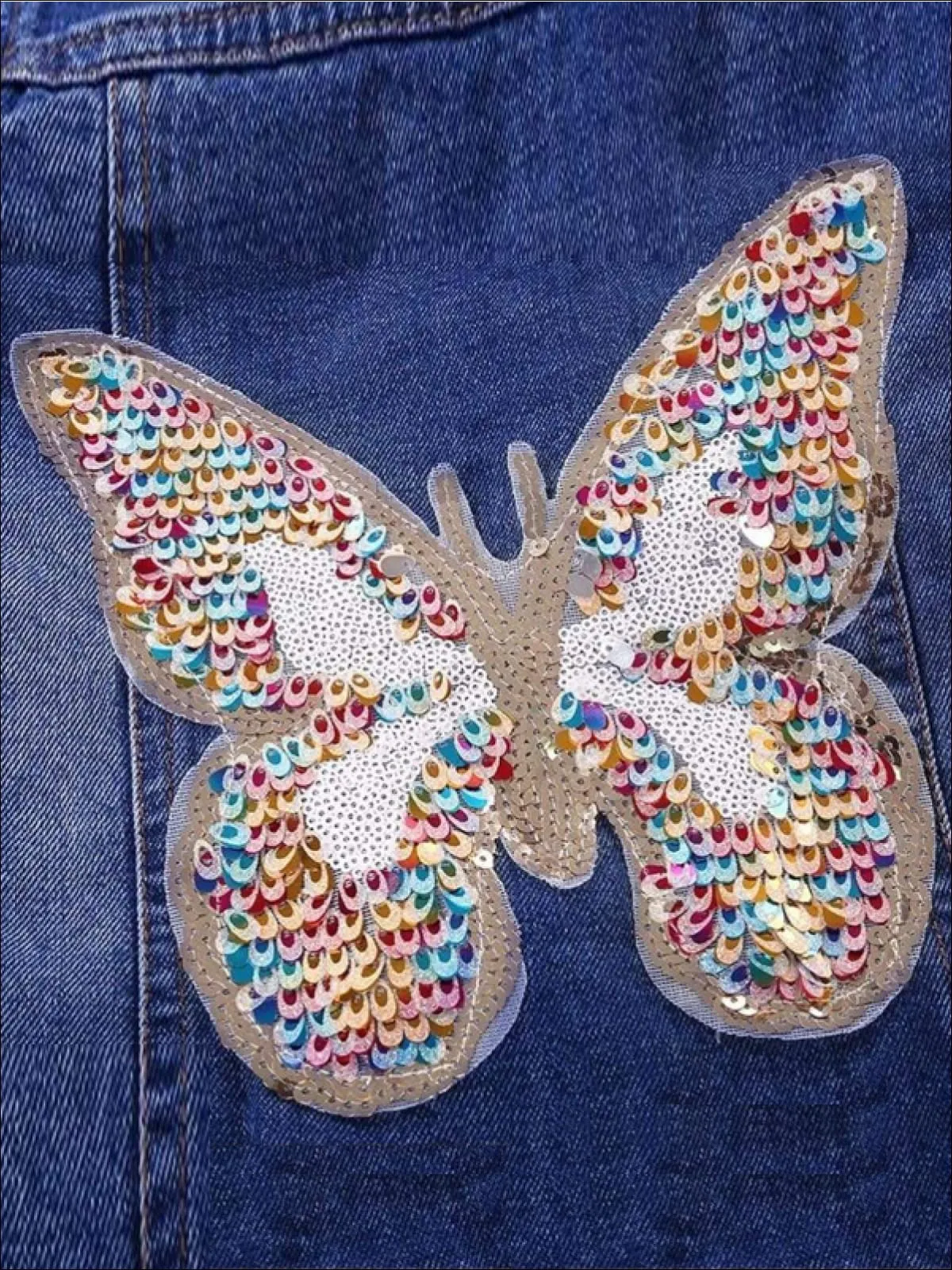 Studded Sequin Butterfly Denim Jacket