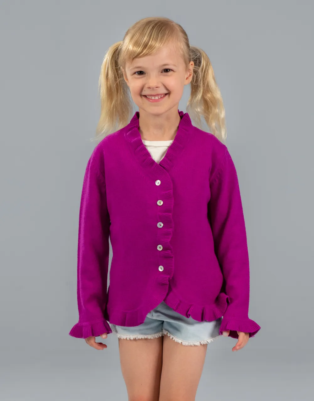 The Little Lilly Girls Cashmere Cardigan in Cyclam