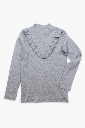 Wheat Ruffle Girls Shirt - Melange Grey (Size 3 left)