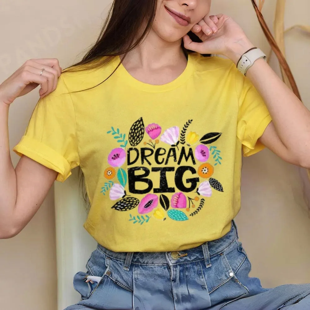 Women Dream Big Letter And Flower Graphic T-shirt