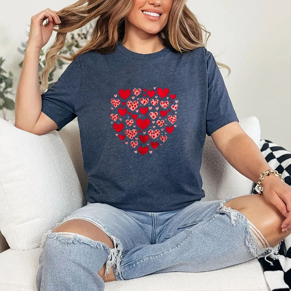 Women Happy Valentine's Day Red Heart Print Graphic T-shirt