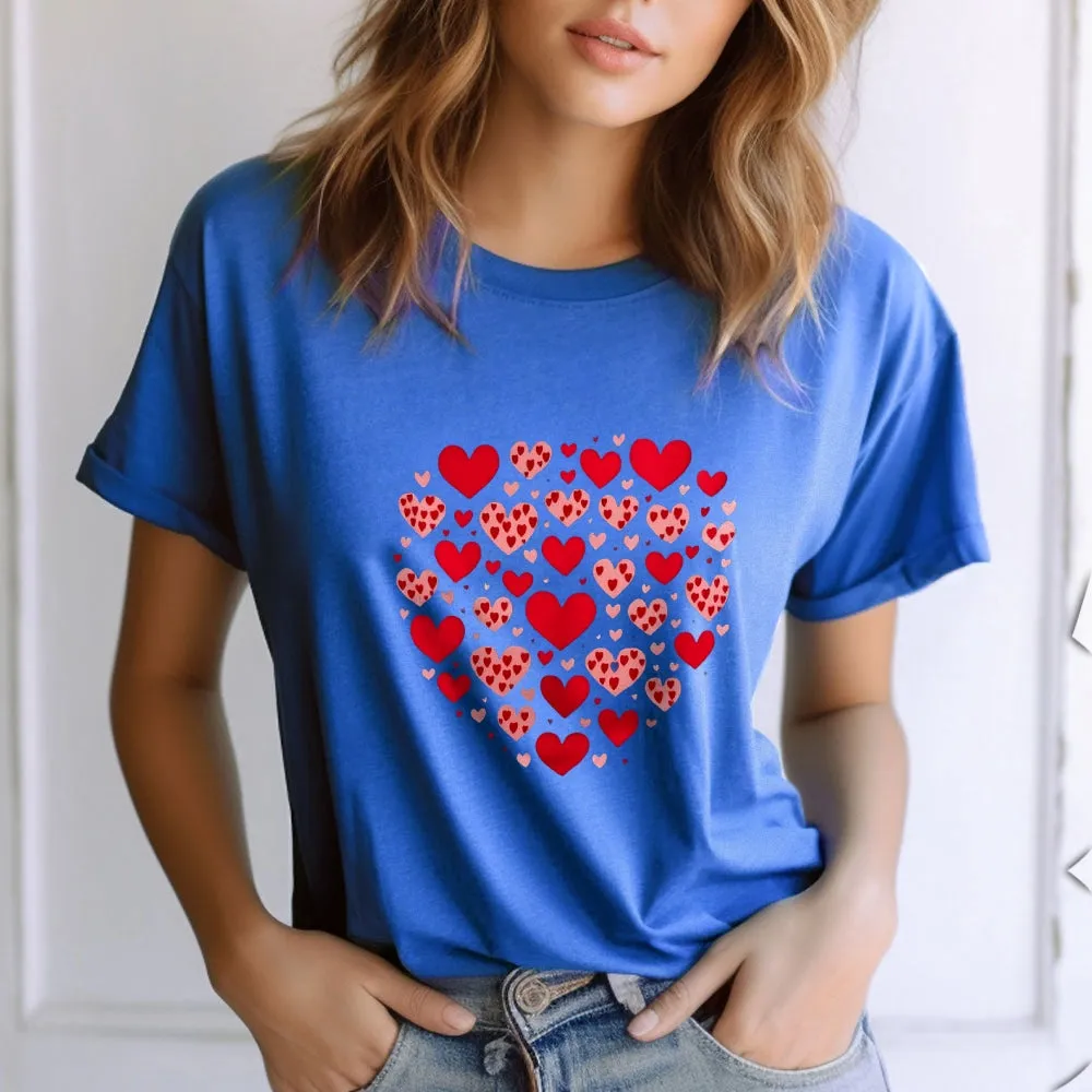 Women Happy Valentine's Day Red Heart Print Graphic T-shirt