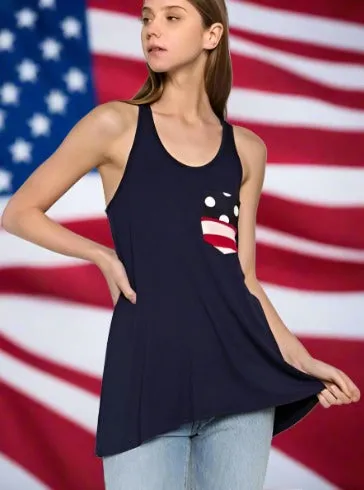 Womens Navy Blue American Flag Tank Top, Sizes S/M/L/XL, Red/White/Blue