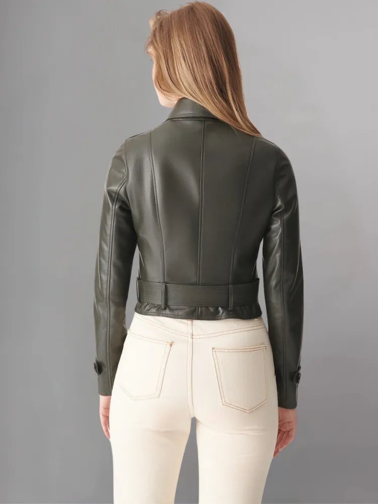 Womens Sporty Style Camel Leather Jacket