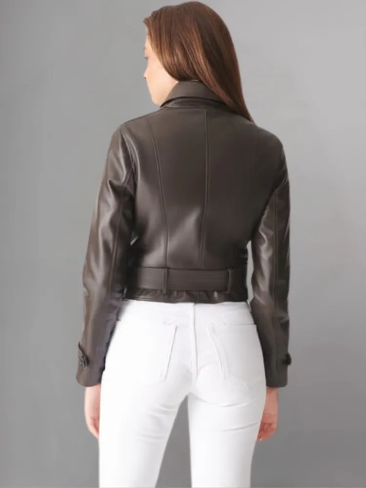 Womens Sporty Style Camel Leather Jacket