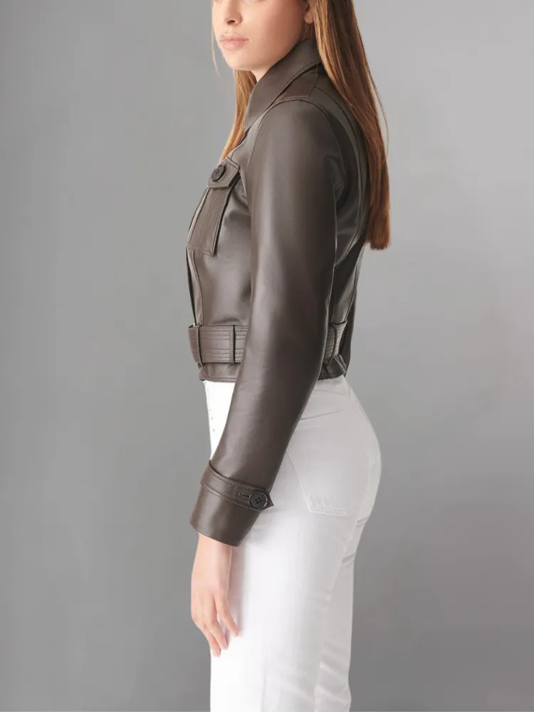 Womens Sporty Style Camel Leather Jacket