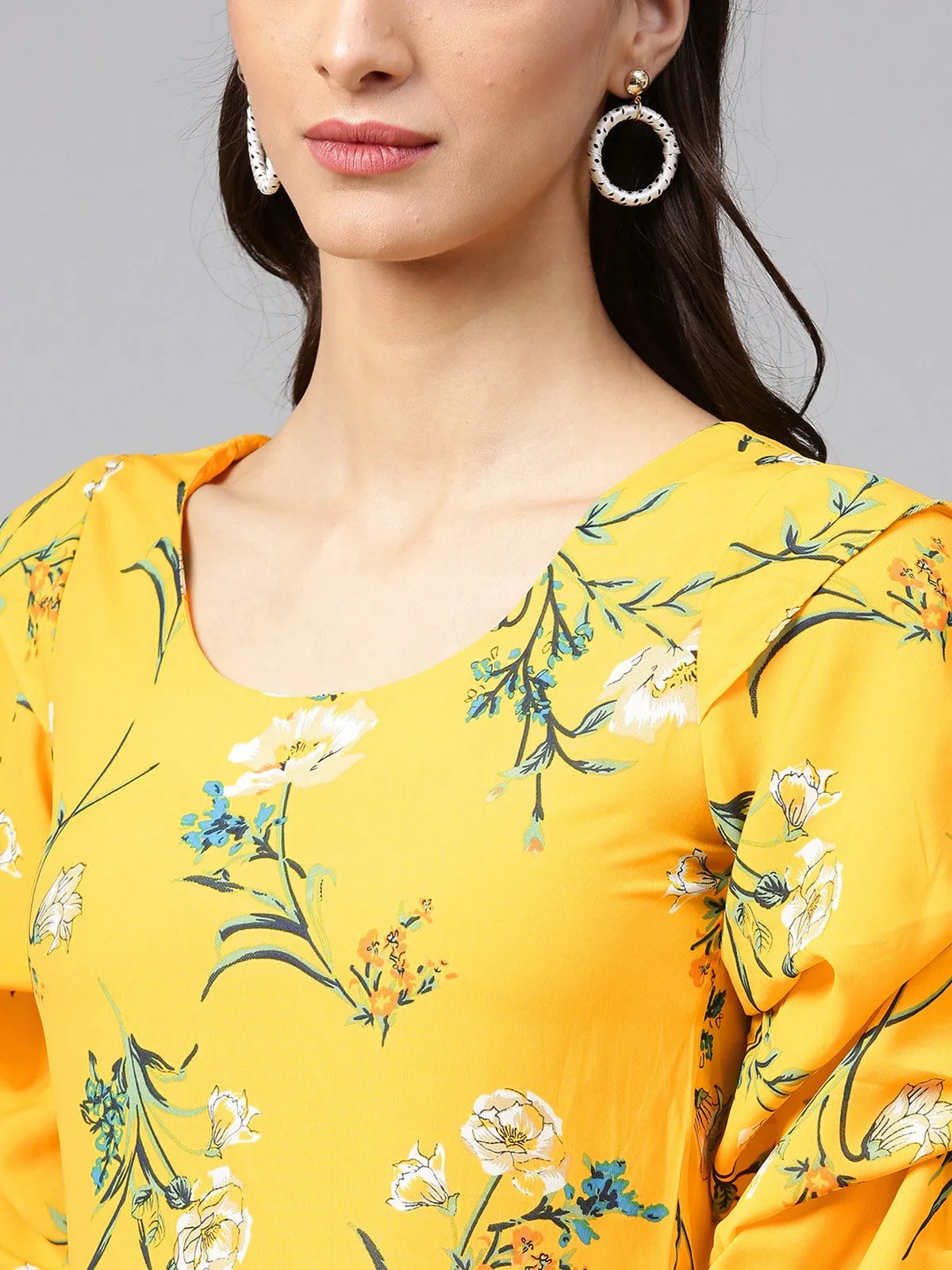 Yellow Floral Printed Peplum Top